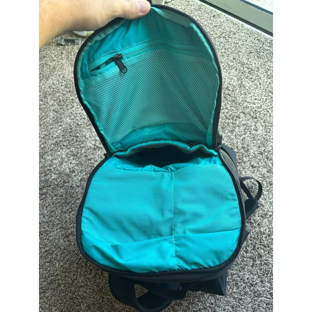 The North Face Kaban Backpack Laptop Bag Black Teal Turquoise Interior Active